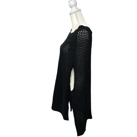 Allsaints Open Knit Erbus Black Pullover Hi Low Cape Size 4 - 6 Small - Picture 3 of 11